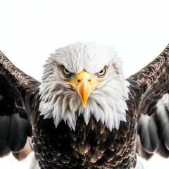 Naklejka premium A traditional American bald eagle with wings spread wide, bald eagle, symbol of freedom, patriotism, clipart style, isolated on white background
