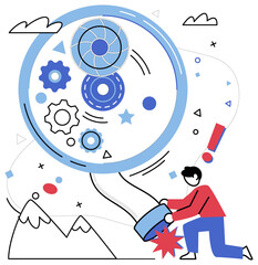 Obraz premium Logical analysis vector illustration. Practicality is lantern lighting path decision-making, fueled by flame logical analysis In gallery strategy, masterpieces success are curated under watchful eyes