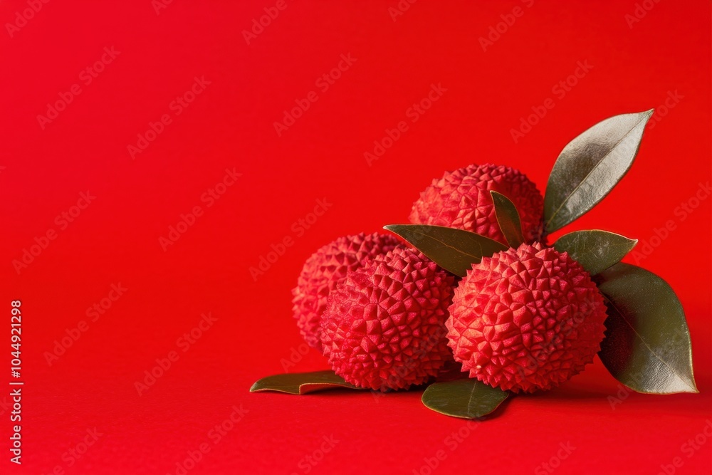 Poster vibrant lychee display on red background