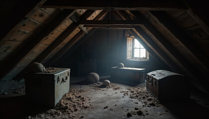 Obraz premium Mysterious Attic with Dusty Shadows and Light