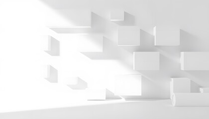 Obraz premium Abstract White Geometric 3D Block Pattern Background