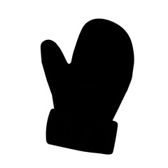 Black silhouette of mitten isolated on white background. Element design, vector illustration.
