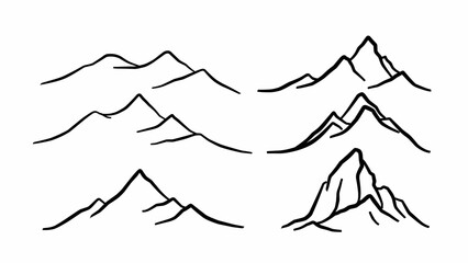 Set of mountain line art vector illustration isolated