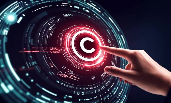 Futuristic interface with a copyright symbol being activated.