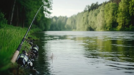 Tranquil Fishing Scene by Calm River