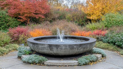 Tranquil Garden Fountain Surrounded by Autumn Foliage