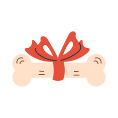 Obraz premium Bone with Red Tied Bow. Gift for dogs with ribbon, knot. Birthday or Christmas present for pets. Flat design. Vector illustration