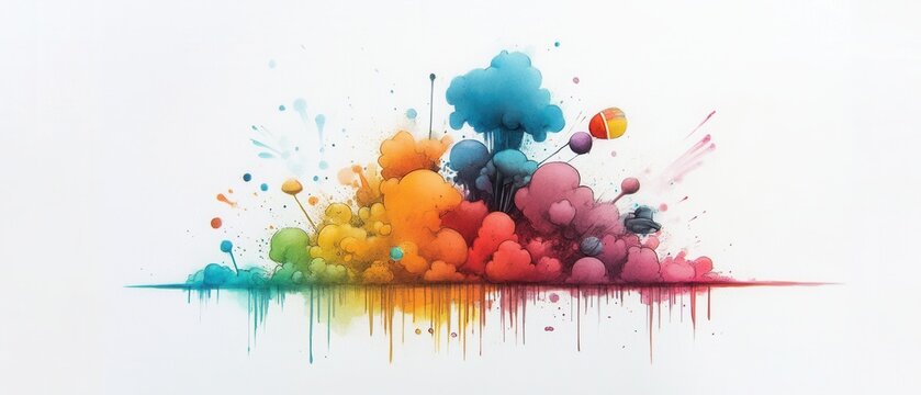Colorful abstract smoke explosion on a white background.