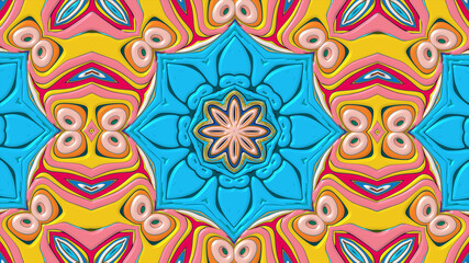 Abstract colorful psychedelic mandala kaleidoscope background pattern for a summer music festival