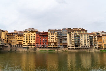 Florence, Italy. Houses on the Arno River Embankment. Summer day