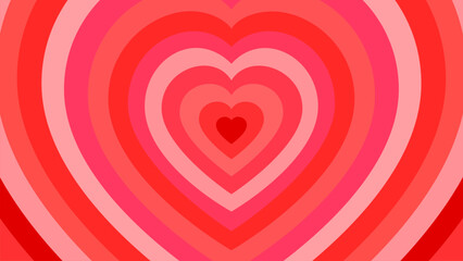 Romantic heart tunnel background. Vector valentine day frame with concentric heart shapes or dimension layers in red or pink hues, symbolizes journey of love. Wallpaper or romance vintage backdrop