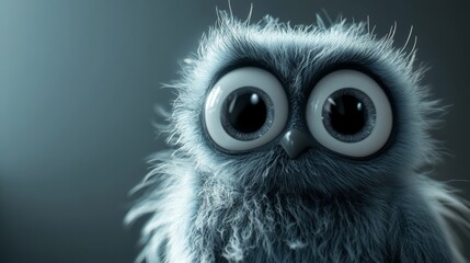 Naklejka premium A fluffy, cartoon creature with big eyes stares directly at the camera, looking bored or tired. It's a funny, 3D-designed mascot.