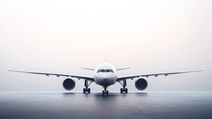 Naklejka premium A large, empty airplane is shown against a plain white backdrop.