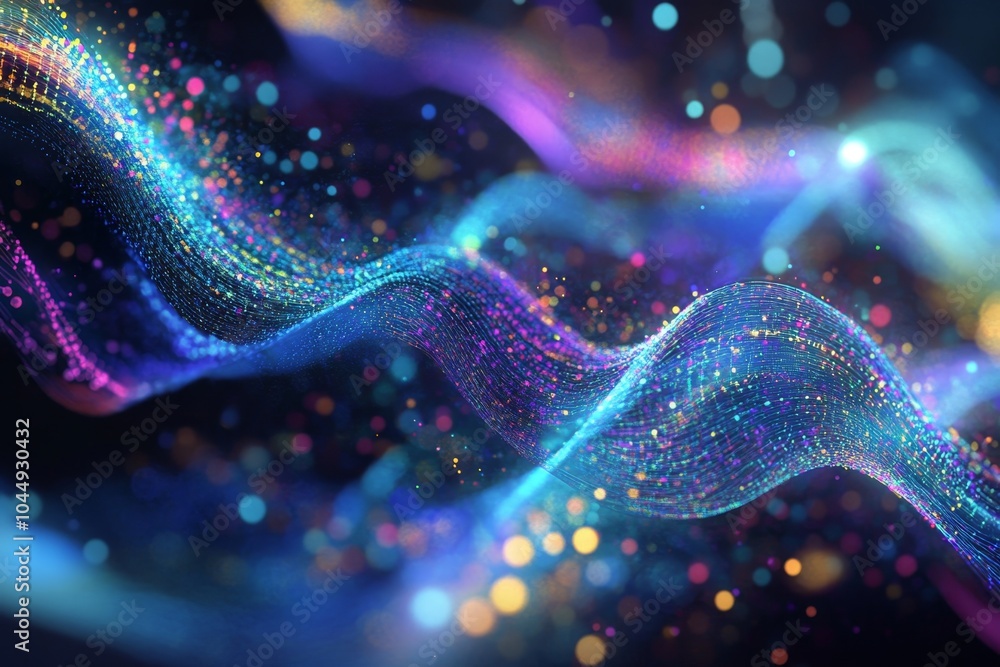 Aufkleber abstract visualization of dna sequencing with colorful particles and data streams generative ai