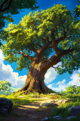 Fototapeta premium A large tree in the middle of a grassy field