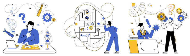 Service innovation vector illustration. Breakthroughs are keys unlocking doors to new horizons in business exploration Original concepts are paintbrushes coloring canvas successful service innovations