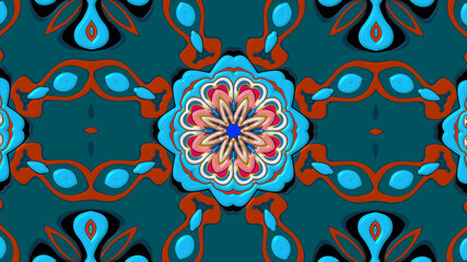 Abstract colorful psychedelic mandala kaleidoscope background pattern for a summer music festival