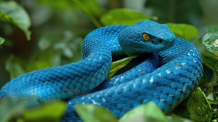 Obraz premium Blue Viper in Lush Foliage