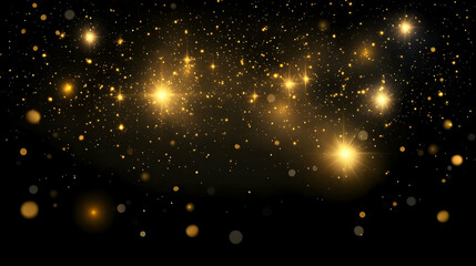 Abstract Black Background with Golden Glitter and Stars