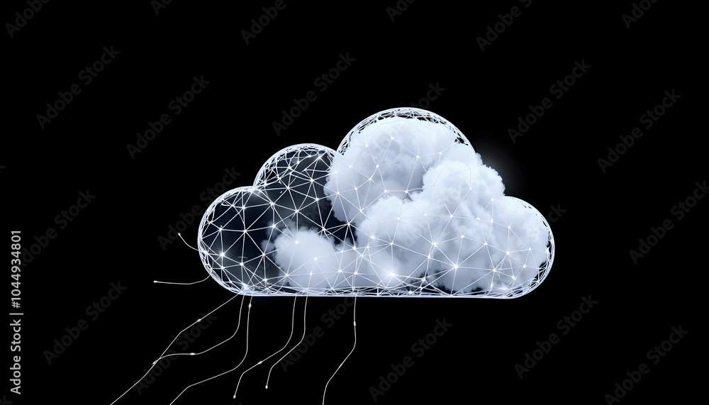 Wall mural 3d illustration, concept image. embossed mesh representing internet connections in cloud computing i