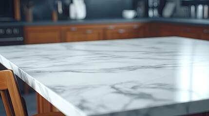 Bright Scandinavian kitchen featuring a stunning white marble countertop and elegant wooden chairs, perfect for modern living spaces