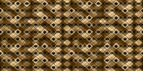 Hand drawn brown tones lines and squares seamless background pattern. Vector template