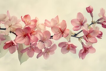 Syringa vulgaris, flowering branches of pink lilac. Vibrant pink and purple floral bouquet with lush green leaves on a light background on of watercolor painting