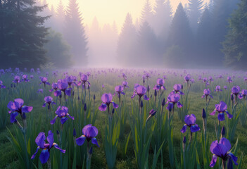 Naklejka premium Misty Iris Meadow