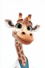 Obraz premium Adorable cartoon giraffe in lab coat with friendly smile