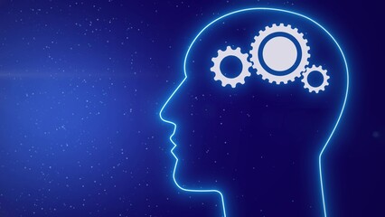 Obraz premium Mechanical clockwork gear wheel working inside brain human head, artificial intelligence interaction with creativity and science for futuristic application. Illustration