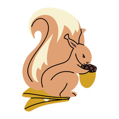 Soviet Christmas tree toy. A glass toy in the form of a squirrel with an acorn on a clip. Cute illustration in vintage colors. Festive decor items for New Year and Christmas holidays that can be hung