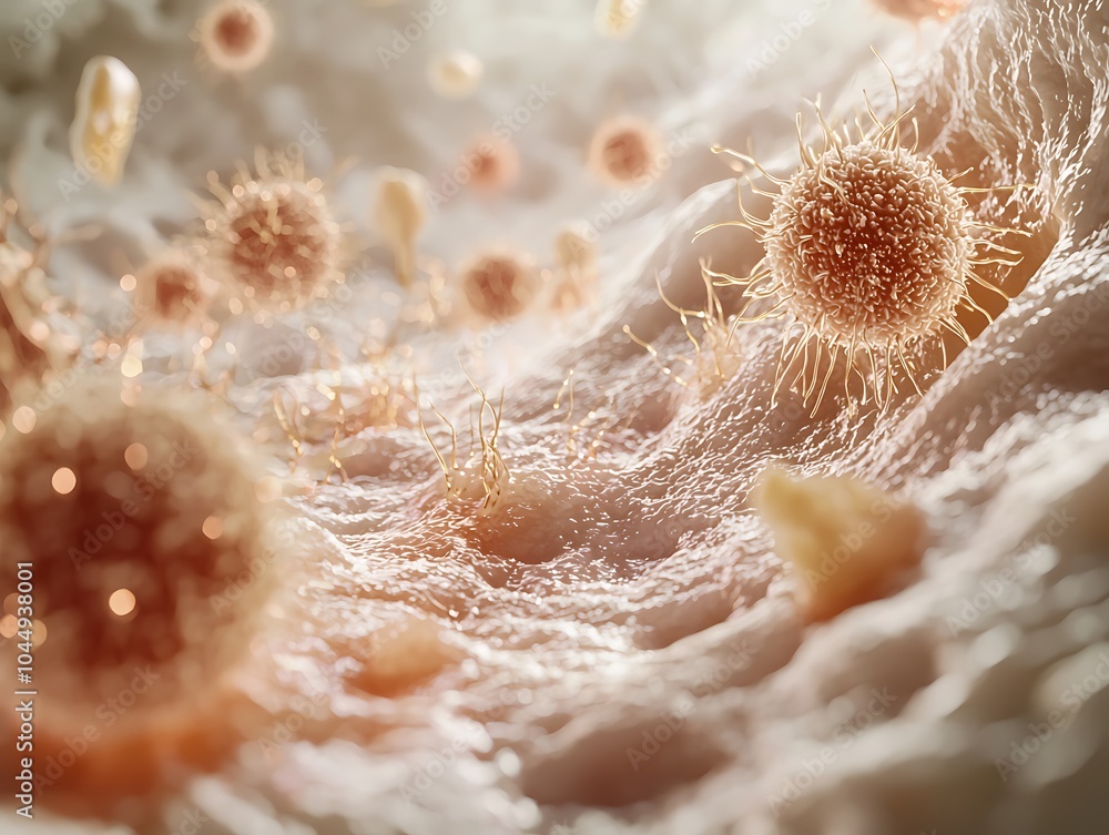 Aufkleber a close-up view of microscopic cells and particles, showcasing intricate details and textures in a b