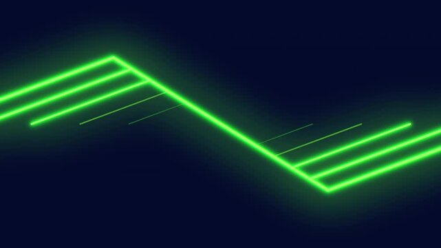 A downward trending line graph on a dark backdrop portrays decreasing values over time, as depicted by green bars in this simple and clear visualization