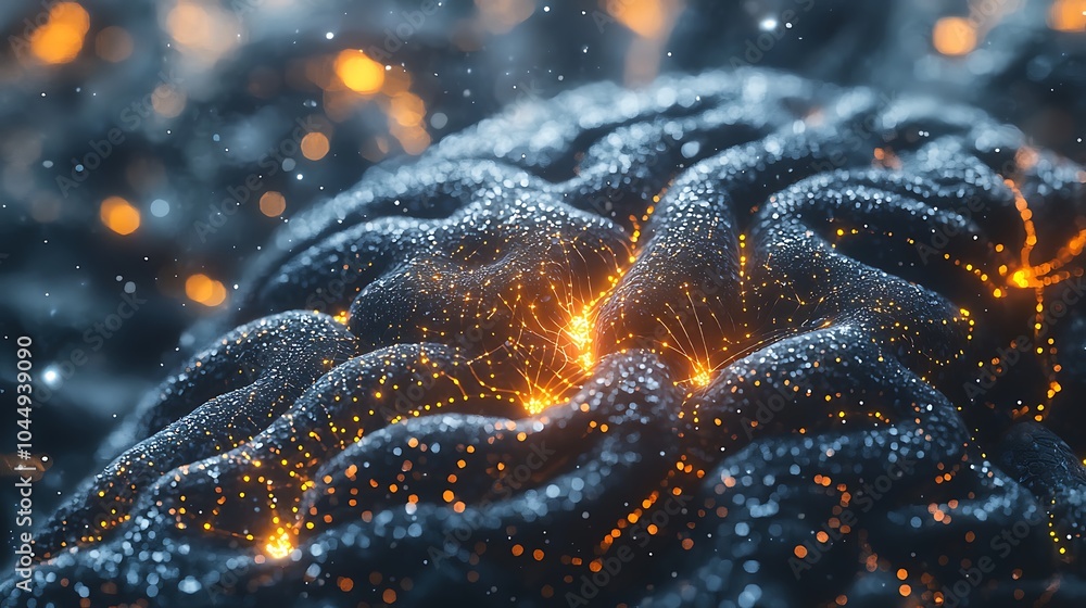 Aufkleber a close-up view of a brain illuminated with vibrant sparks, highlighting its intricate neural networ