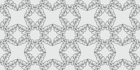 Botanical seamless pattern, hand drawn line art leaves on white. Vector illustration