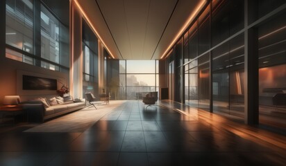 Fototapeta premium a living room with a couch and a chair
