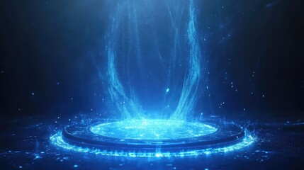 Blue hologram portal with magic circle effect, futuristic technology design