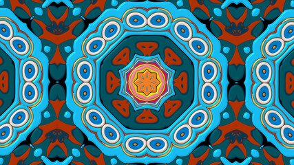 Abstract colorful psychedelic mandala kaleidoscope background pattern for a summer music festival