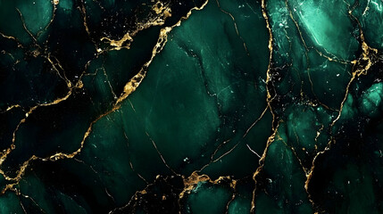 Abstract Green Marble Texture with Golden Veins Background