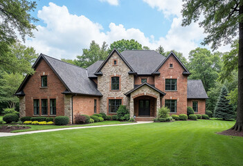 Modern Two-Story real estate House with Spacious Lawn and Classic Design