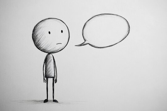 Pensive stick figure with empty speech bubble