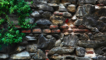 Stone Wall Textured Horizontal Colorful Rustic Overgrown Ancient Weathered Aged
