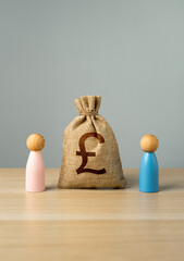 British pound sterling bag between couples in a relationship. Joint budget. Financial relations....