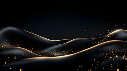 Abstract Black and Gold 3D Background with Glowing Particles