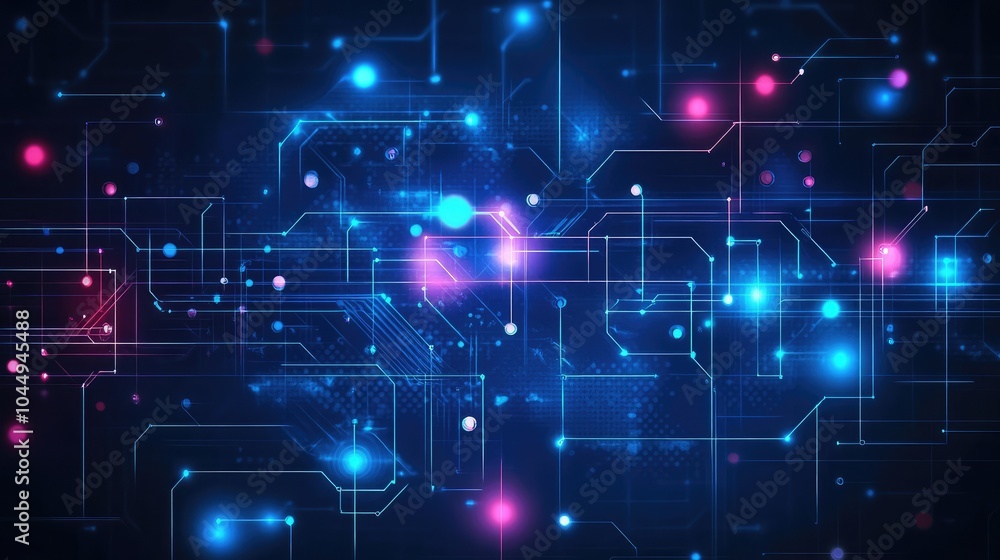 Poster electronic circuit with dots and lines, abstract background