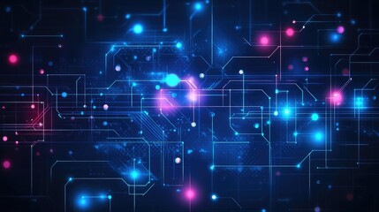 Naklejka premium Electronic circuit with dots and lines, abstract background