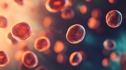 3D rendered leukemia cells floating in the bloodstream for scientific visualization. 