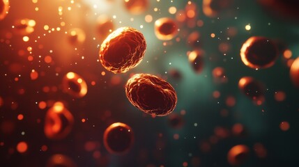 3D rendered leukemia cells floating in the bloodstream for scientific visualization. 