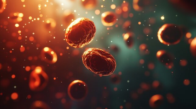 3D rendered leukemia cells floating in the bloodstream for scientific visualization. 