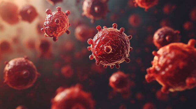 3D rendered leukemia cells floating in the bloodstream for scientific visualization. 